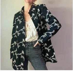 Focus By Shani Black and White Embroidered Wool Jacket